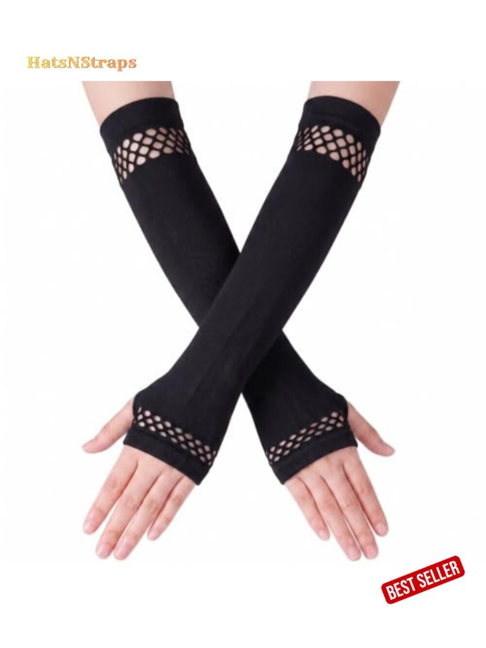 Long Fingerless Gloves Arm Warmers Oversleeve Fishnet Cuff One Size